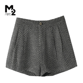 M2折扣店春秋高腰A字裙裤 女几何纹理显瘦显腿长阔腿短裤 裙