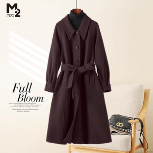 断色断码 毛呢外套中长款 特价 大码 双面呢大衣 M2折扣店修身