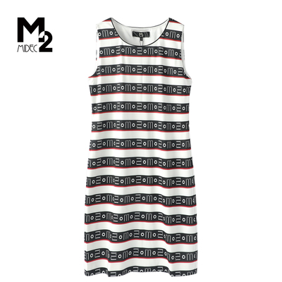 M2折扣店春夏条纹无袖显瘦连衣裙