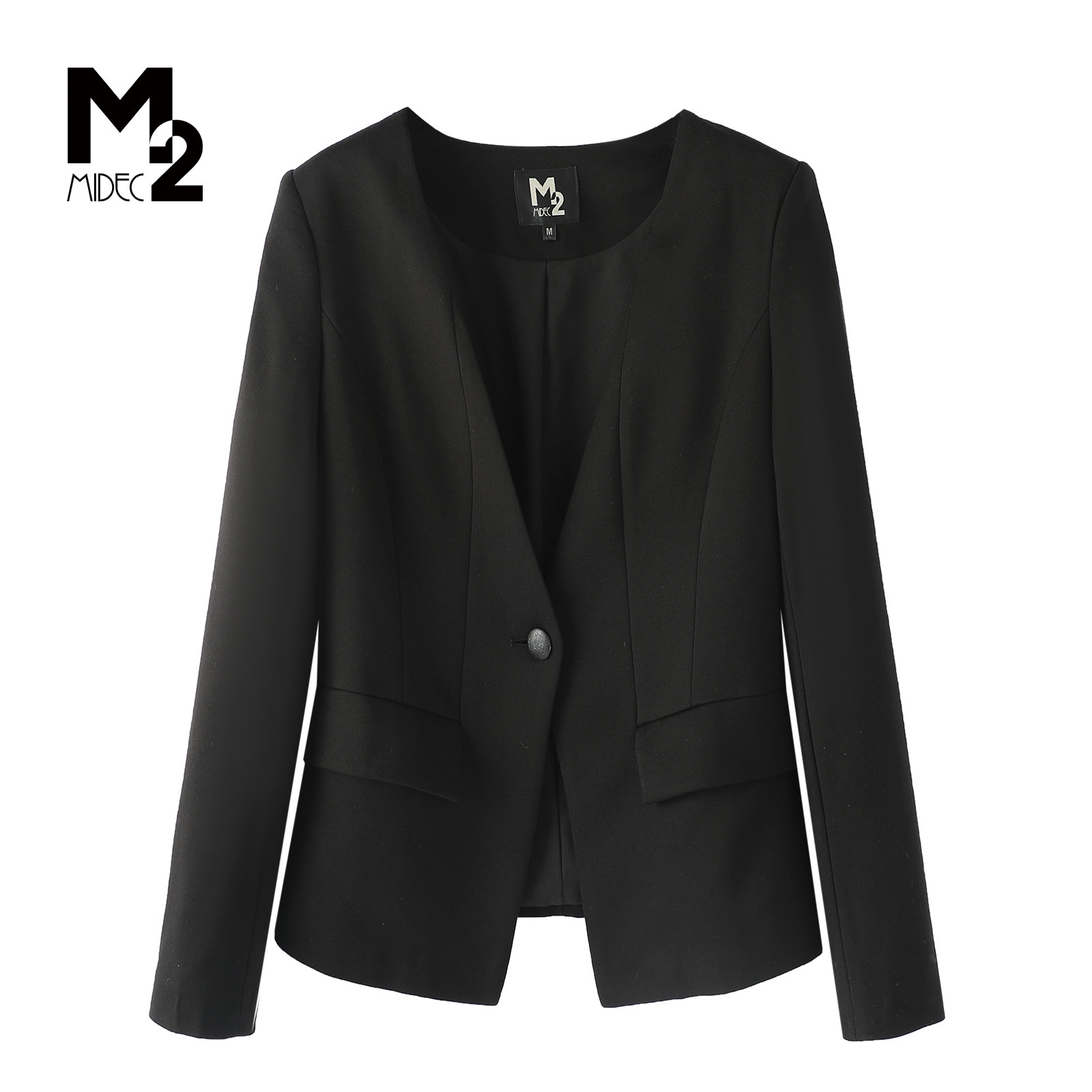 M2折扣店春秋无领西装外套女黑色职业通勤高级设计感气质西服