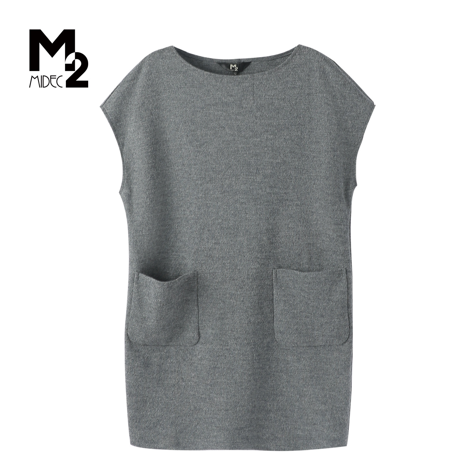 M2折扣店圆领无袖针织衫女大口袋宽松百搭显瘦外搭马甲羊毛衫