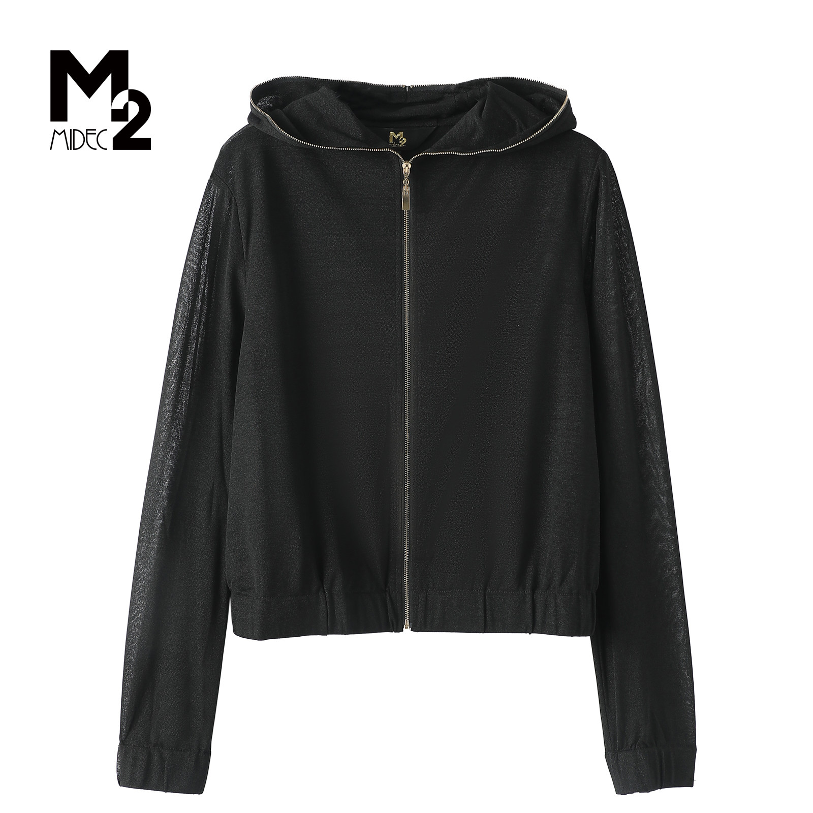 M2折扣店春秋休闲风连帽拉链短外套女宽松夹克针织外套