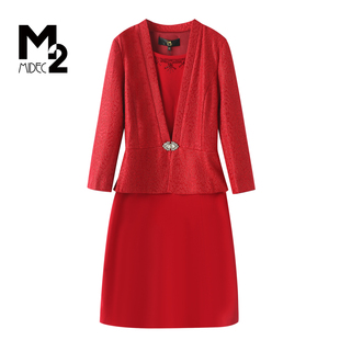 长袖 中年春秋大码 假两件连衣裙 显瘦减龄洋气妈妈装 M2折扣店时尚