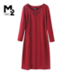 M2折扣店春秋新中式 气质裙 饰中长款 红色连衣裙女长袖 V领钻饰装