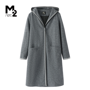 M2折扣店春秋极简风连帽中长款 宽松显瘦羊毛大衣外套 风衣女冬季