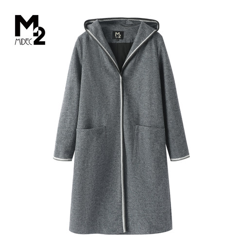 M2折扣店连帽中长款羊毛风衣外套