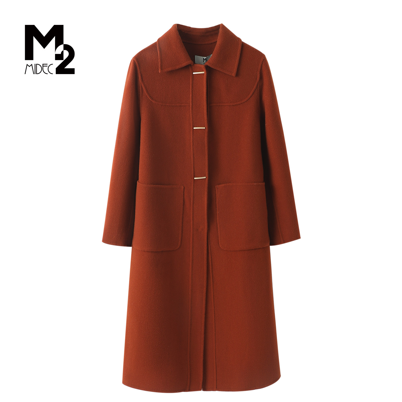 M2折扣店冬宽松大码中年妈妈气质羊毛呢外套中长款双面呢大衣