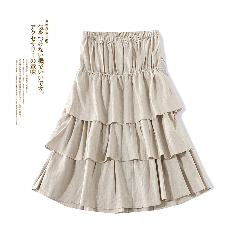 韩版大码高腰显瘦抹胸裙港味复古棉麻一字肩收腰a字裙夏新款女装