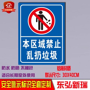 禁止乱扔垃圾违者罚款爱护环境标志人人有责温馨提示语标识牌警示