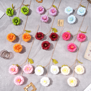 仿真3头小芙蓉假花人造花成品婚庆用花地排造景花客厅插花束摆件