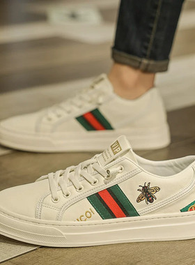 闽汇出品小白鞋男一脚蹬休闲皮鞋刺绣板鞋欧洲站品男鞋子