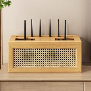 路由器收纳盒wifi路由器支架光猫放置架盒子楠竹藤编机顶盒置物架