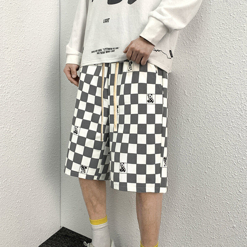 棋盘格休闲短裤男夏季高街五分裤 411-1-K228-p40图片