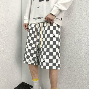 棋盘格休闲短裤男夏季高街五分裤 411-1-K228-p40图片