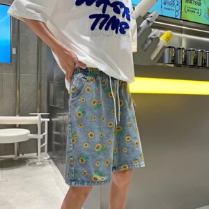 夏季雏菊印花牛仔裤 宽松短裤411-1-k50-p40图片