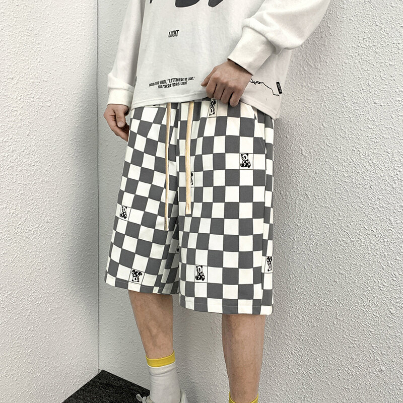 棋盘格休闲短裤男夏季运动ins潮流高街五分裤411-1-K228-p40,男装休闲裤,星座410-2