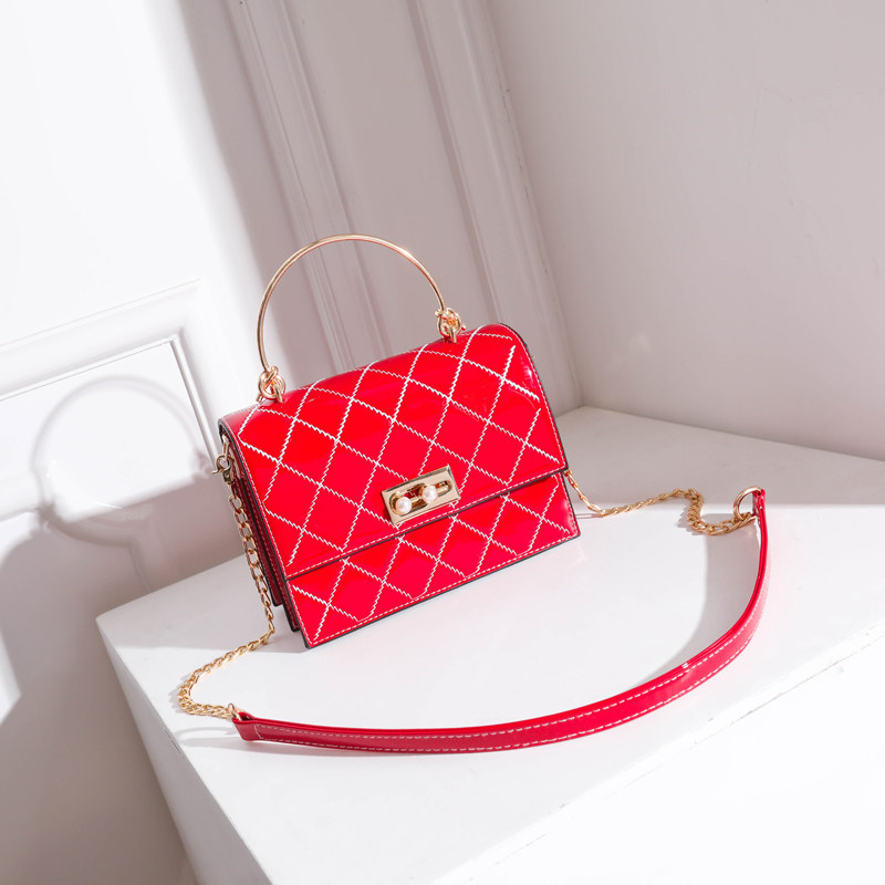 婚包女新娘包包结婚包平时可用小包包斜挎包亮面菱格单肩红色包包