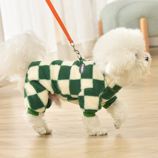 带牵引环狗狗衣服秋冬装泰迪比熊小型犬博美冬季保暖珊瑚绒四脚衣