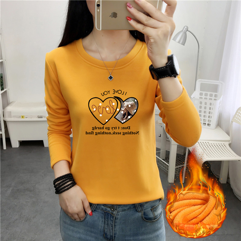 秋冬季新款大码保暖长袖T恤女胖mm加厚上衣韩版宽松加绒打底衫女