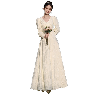 香槟色伴娘服2025新款春季婚礼长袖显瘦高级感姐妹服伴娘团礼服裙