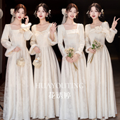 香槟色大码 姐妹服伴娘团礼服裙 高级感长袖 伴娘服胖mm2025冬季 新款