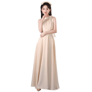 香槟色缎面伴娘服2025新款夏小众高级感日常可穿晚礼服宴会女气质