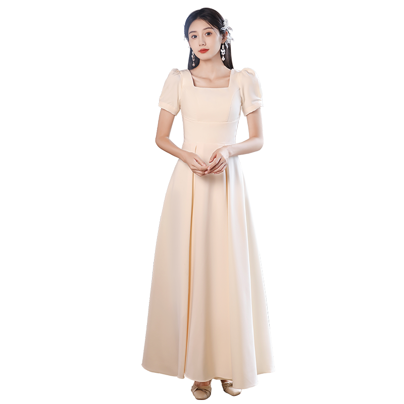 香槟色缎面伴娘服2025新款礼服裙
