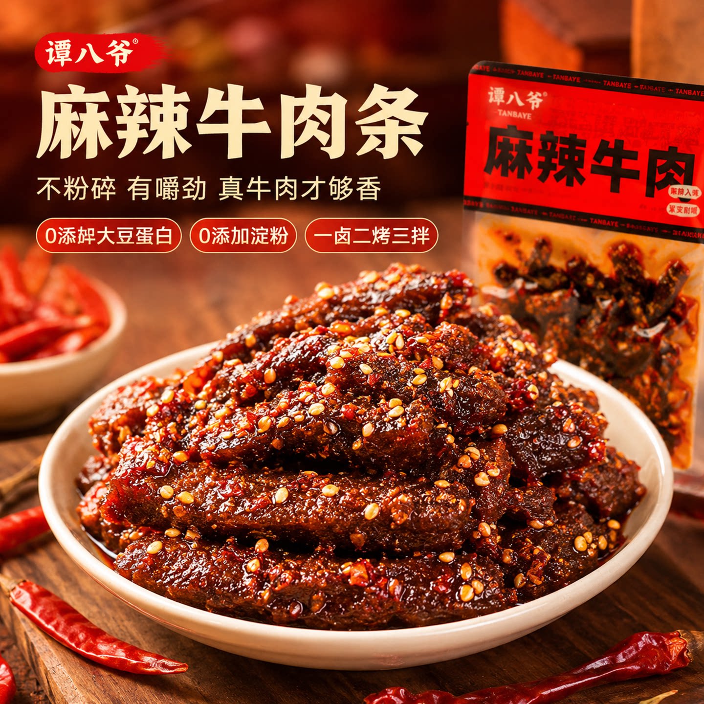 谭八爷麻辣牛肉干四川特产卤味开袋即食办公室辣味解馋休闲零食