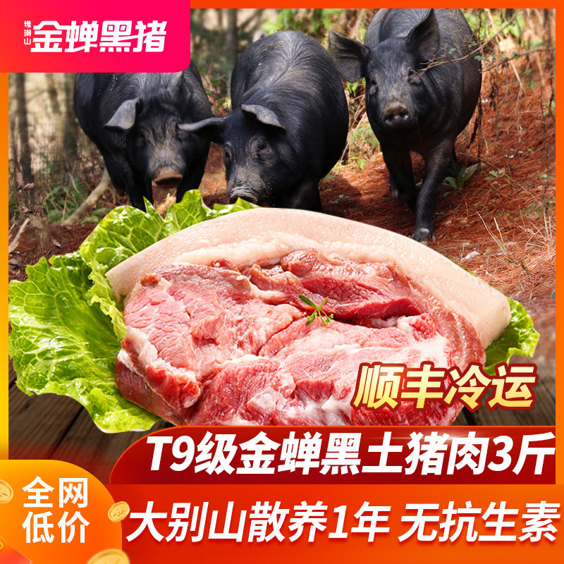 金蝉t9黑猪肉土猪肉3斤新鲜生猪肉农家散养 冷冻鲜猪肉烤肉