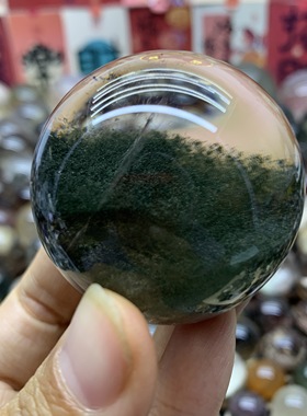 天然绿幽灵聚宝盆水晶球摆件直径47.7毫米星光幽灵球摆件