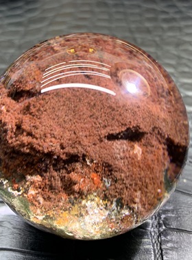 天然红幽灵聚宝盆水晶球摆件直径42.4毫米四季花幽灵聚宝盆