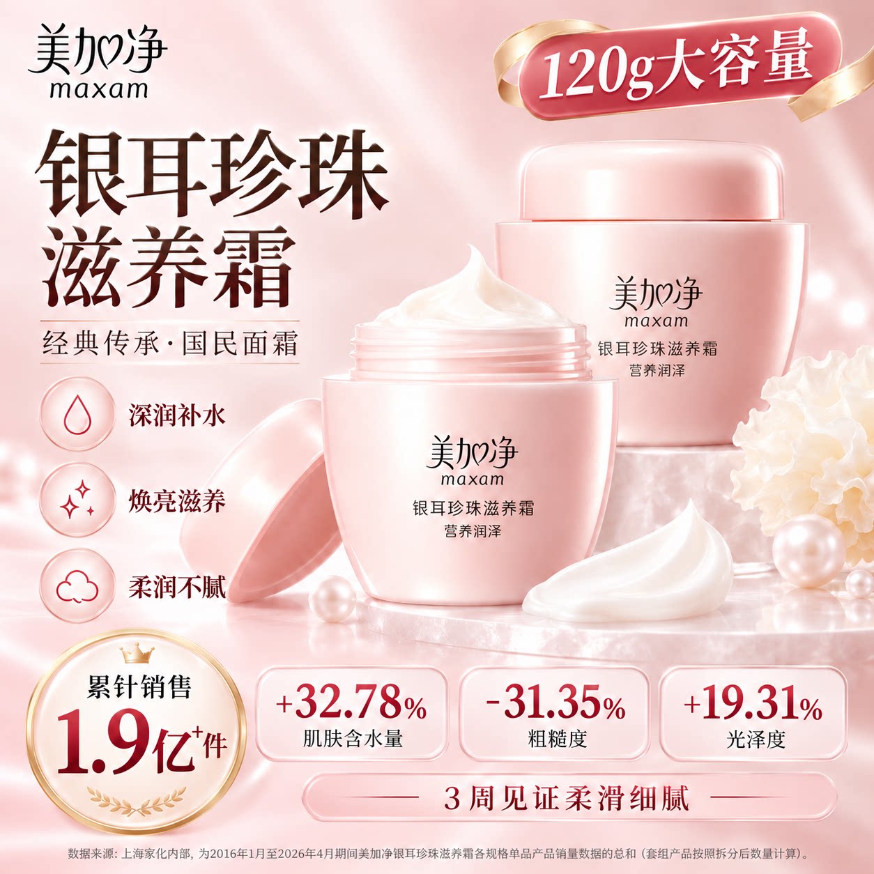 美加净银耳珍珠滋养霜补水保湿滋润面霜女秋冬120g官方正品国货