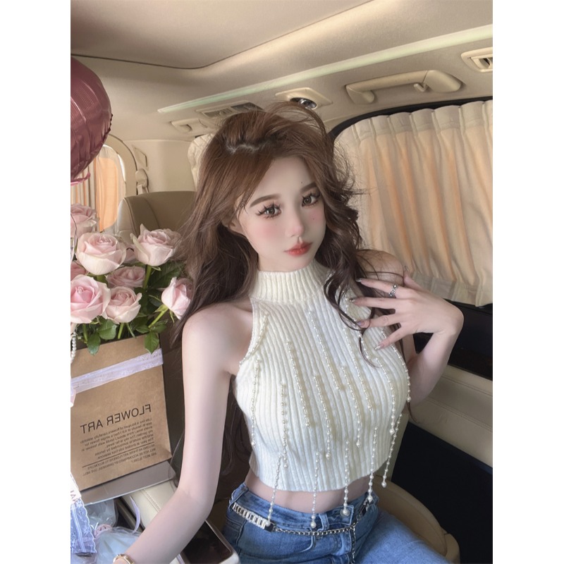 纯欲别致独特甜辣妹性感短款针织背心外穿设计感小众无袖上衣女夏