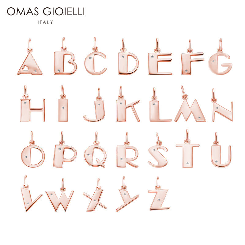 diy原创925银玫瑰金镶钻字母吊坠