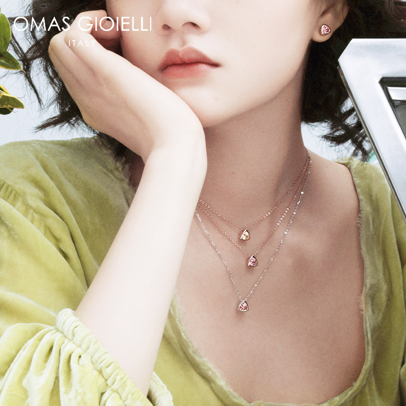 意大利OG项链饰品简约彩色元气石系列925银镀18K金项链表白礼物