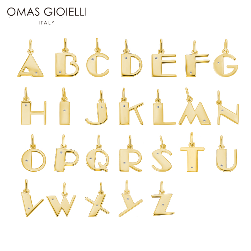 diy饰品原创银镀金镶钻字母吊坠