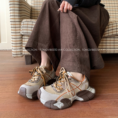 阔腿裤的好搭子厚底增高老爹鞋