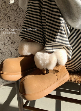 潼潼TONG卡皮巴拉大头厚底雪地靴女2025冬季新款东北加厚保暖棉靴