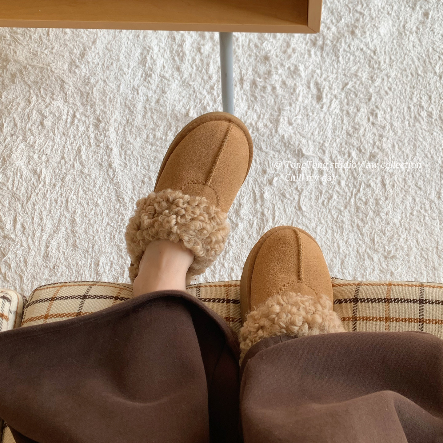 潼潼TONG羊卷毛拖鞋女2025冬季新款包头保暖一脚蹬外穿厚底毛毛拖,女鞋,毛毛鞋,淘宝优惠券,粉丝福利购,淘宝优惠卷