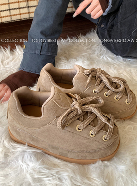 潼潼TONG厚底增高大头面包鞋女2026春季新款真皮胖丁丑萌休闲板鞋