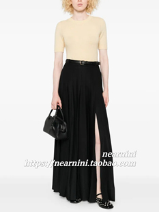 Nearnini 2025秋冬新款气质女装百搭显瘦高腰开叉压褶西装半身裙