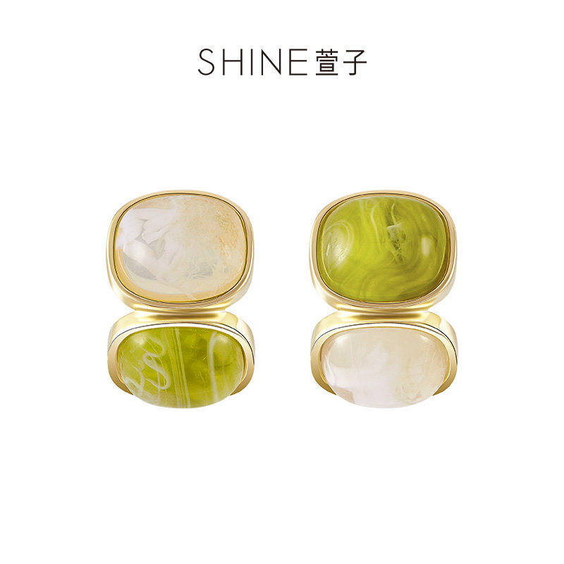 【七七酱直播间】SHINE萱子饰品优雅简约绿白色撞色耳环S925