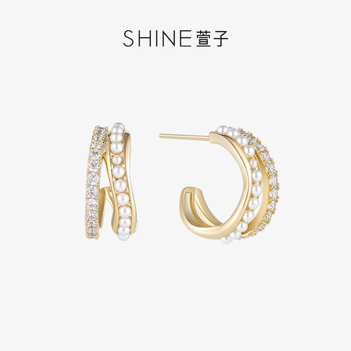 SHINE萱子饰品珍珠C圈耳环设计耳饰设计感耳钉生日礼物早春配色