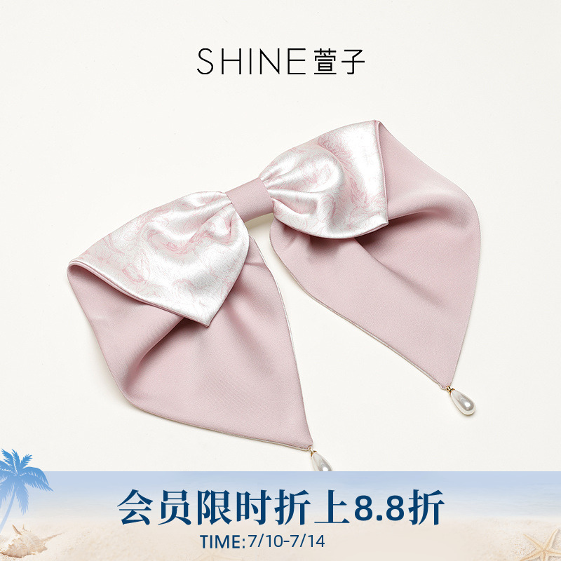 SHINE萱子饰品海棠系列气质印花蝴蝶结横夹缎面发饰生日礼物