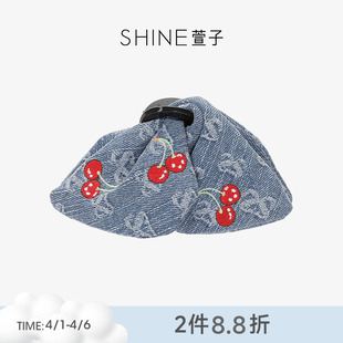 SHINE萱子饰品牛仔樱桃系列时髦印花三角抓夹女布艺发夹通勤发饰