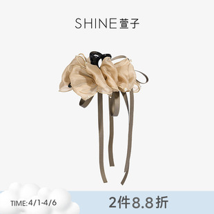 SHINE萱子饰品轻纱绿影系列精致奢华褶皱抓夹氛围感飘带发夹发饰
