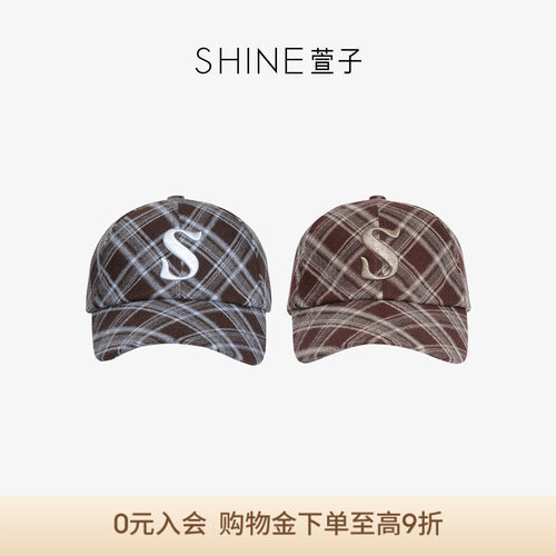 SHINE萱子饰品S系列格子纹棒球帽男女同款帽子休闲鸭舌帽女士遮阳