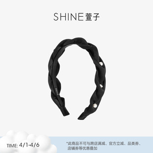 SHINE萱子饰品简约优雅珍珠褶皱发箍百搭黑色宽发卡生日礼物