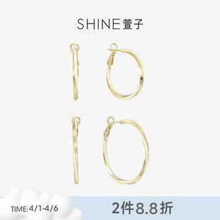 SHINE萱子饰品简约时髦金属耳圈扭曲百搭耳钉个性 复古耳环新款