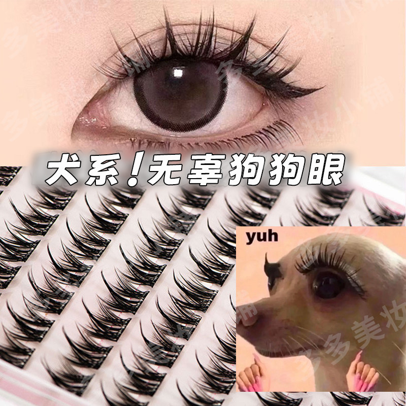 甜美精致狗狗睫假睫毛免胶自粘单簇大容量浓密漫画无辜犬系眼睫毛